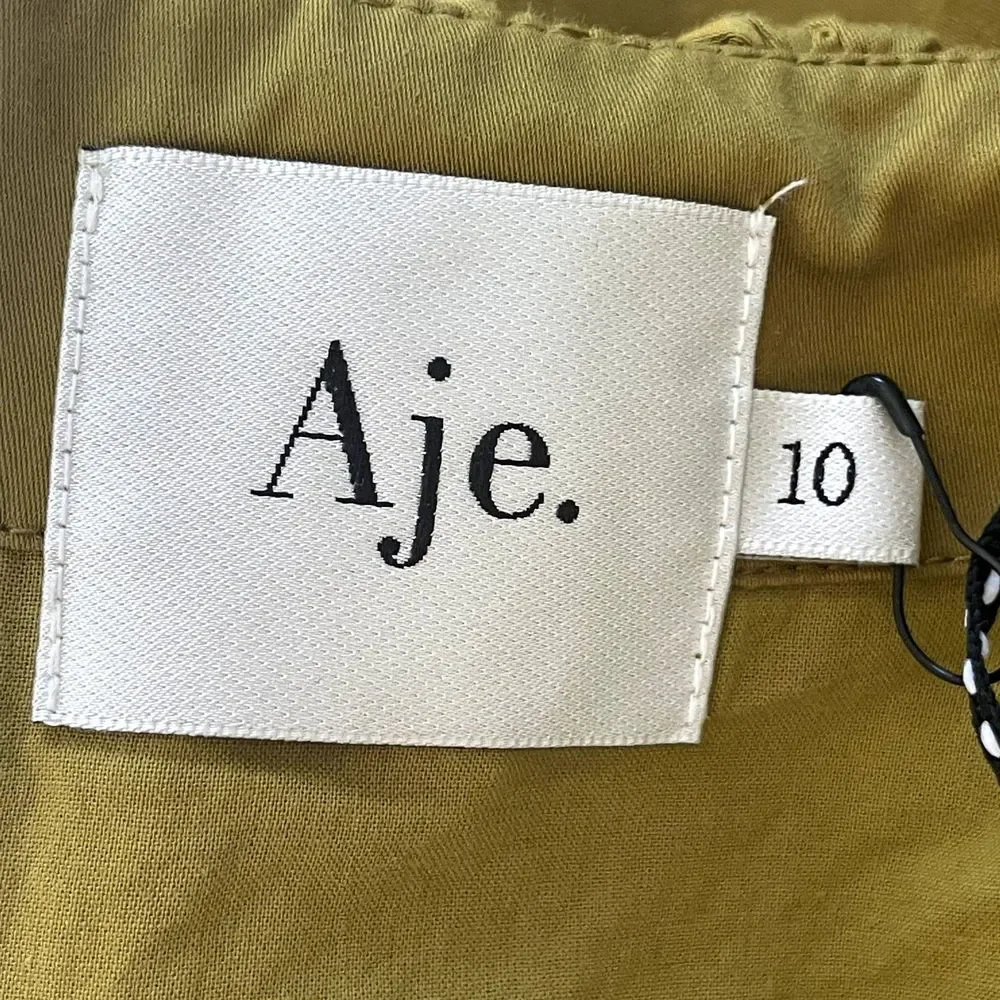 Aje Casabianca Puff Sleeve Bow Mini Dress Olive Green Smock Size AU 10 US 6 - Picture 10 of 16